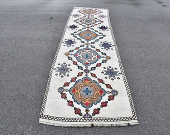 Turkish Rug, Geometric Rug,  3.5x12.4 feet,  Vintage Rug, Herki Rug, Runner Rug, Handmade Rug, Kitchen Rug, Corridor Rug,Organic Rug,SN-6871