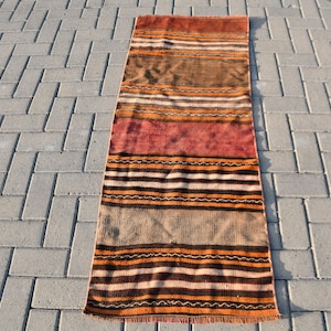 Antique Turkish Kilim, Vintage Runner, Striped Kilim, 2x5ft Hallway Rug, Handmade Anatolian Rug, Bohemian Oriental Carpet