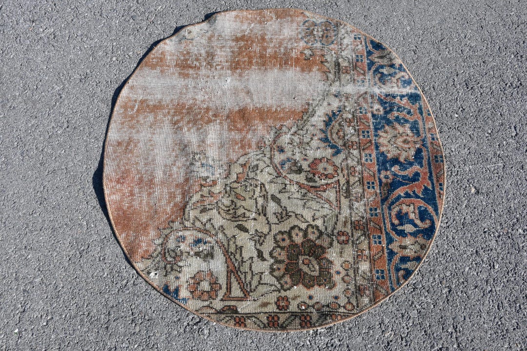 Turkish Rug, Round Rug, 3x3 Ft, Circle Rug, Vintage Rug, Small Rug