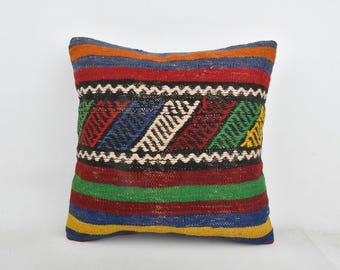 Vintage Pillow, Ethnical Kilim Rug Pillow, 18x18 Pillow for Couch, Pillow for Sofa, Red Cushion, Tribal Pattern Pillow,