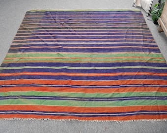 Vintage Turkish Area Rug 5.7x5.8 ft, Kilim Blue Wool Rug