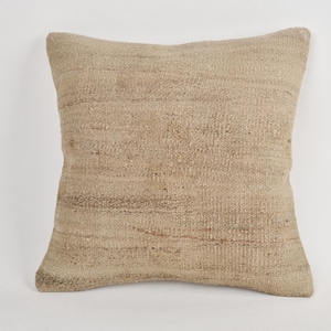 Travesseiro étnico Kilim, fronha estilo Boho, almofadas antigas 16x16, capa de almofada Kilim, capa de almofada bege, almofada monocromática simples
