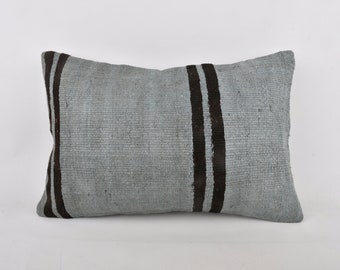 Pillow for Couch, Interior Designer Pillow, 16x24 Vintage Pillow, Home Decor Pillow, Gray Cushion Case, Classic Stripe Design Pillow,