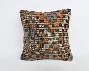 Presentkudde, Inredningskudde, Heminredningskudde 16x16, Kudde till soffa, Orange örngott, Autentisk handvävd kudde,