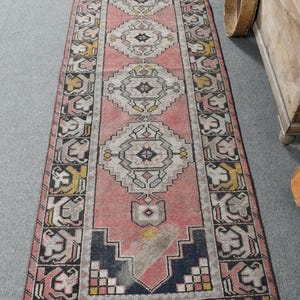 Turkish Rug, 3x9 Runner Rugs, Vintage Rug, Decorative Oushak Rugs, Rugs For Stair, 3x8.9 ft Red Rug, Vintage Beni Ourain Rug, Wool Rug,