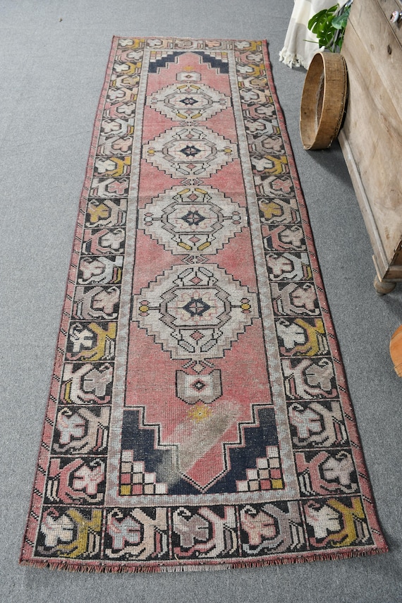 トルコラグ、3x9ランナーラグ、ヴィンテージラグ、装飾ウシャクラグ