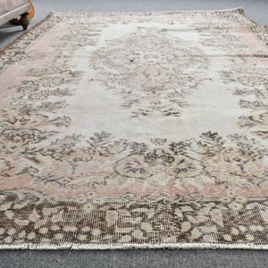 5.8x9.4 ft Large Rug, Vintage Rug, Turkish Rug, Oushak Rug, Rugs For Bedroom, Floral Rug, Beige Oriental Rugs, Large Wool Rug,  11752