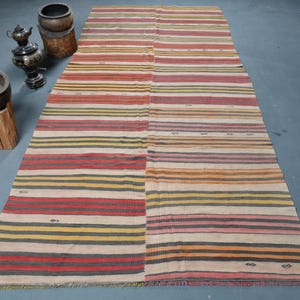 Vintage Turkish Kilim, Striped Rug, 145x347cm