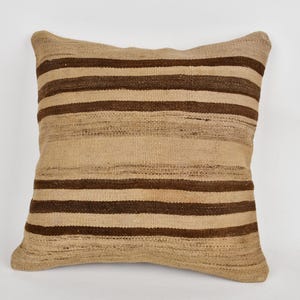 Handmade Kilim Cushion, Pillow for Sofa, 20x20 Boho Pillow Sham Cover, Kilim Pillow Cover, Beige Cushion, Vintage Striped Kilim Pillow,