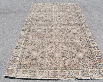 Floral Rug, Turkish Rug, 5.1 x8.5 , Vintage Rug, Antique Rug, Oriental Rug, Wool Rug, Oushak Rug, Handmade Rug, Decorative Rug,  SN- 4454