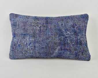Boho Pillow Sham Cover, Handmade Kilim Cushion, 12x20 Antique Pillows, Kilim Pillow, Blue Cushion, Textured Pillow, Outdoor Cushion,
