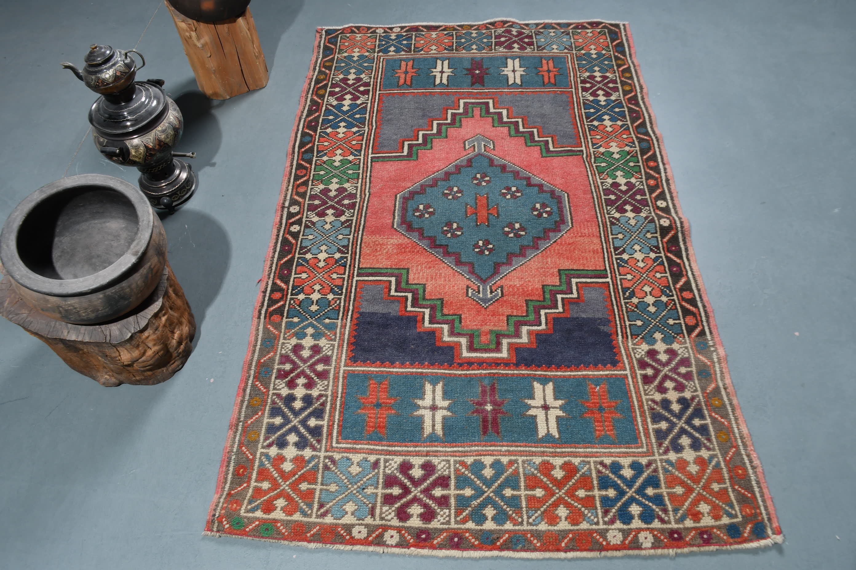 Tapis d'accent, Tapis Vintage, Turc, Oushak, Rouge 43x68 Pouces, d'entrée Faits à La Main, de Zone T