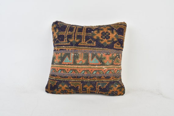 Vintage Kissen, Antike Kissen, 40x40 cm Kelimkissen Sham, Geschenkkissen, Blaues Kissen, Patchwork Kissen, Terrasse Kissenbezug,