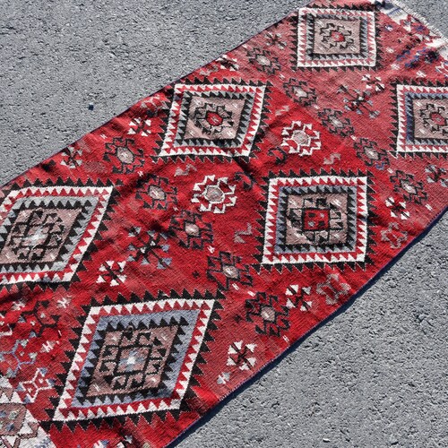 Good Turkish Kilim, 2.7x5.7 feet, Vintage Kilim, Handmade Kilim, Living Rom Kilim,Oushak Kilim,Geometric Kilim,Salon Kilim,Oriental Kilim,SN-6692