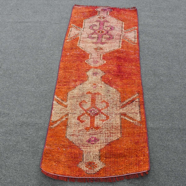 Turkish Rug, Small Rug, Vintage Rug, Herki Rug, 24x60 inches Red Carpet, Outdoor Rug, Entry Rug, Bathroom Rug, Door Mat Rugs,  10504