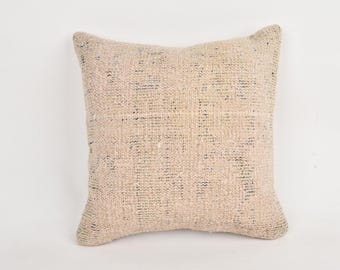 Vintage Kilim Throw Pillow, Ethnical Kilim Rug Pillow, 16x16 Turkish Pillow, Home Decor Pillow, Beige Pillow Cover, Carpet Pillow,
