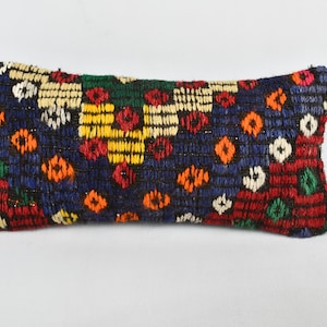 Kilim Cushion Sham, Turkish Pillow, 8x16 Boho Pillow Sham Cover, Kilim Pillow Cover, Purple Pillow, Patchwork Lumbar Pillow Pillow,