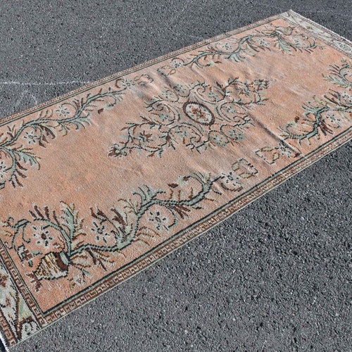 Area Rug, Vintage Rug, Turkish shops Rug, Home Decor Carpet, 47x104 Inches Orange Carpet, Decorative Floor Carpet, Handwoven Bedroom Carpet, 7669