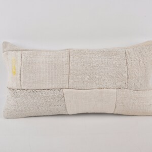 Pillow for Sofa, Turkish Pillow, 12x24 Boho Pillow, Boho Pillow Sham Cover, White Pillow Cover, Lumbar Pillow, Patchwork Pillow, Hemp Pillow