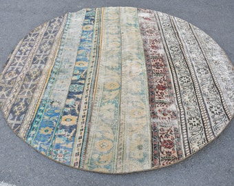 トルコラグ　円形 トルコ絨毯、ラウンド絨毯、円形絨毯、2 x 2 フィート、ビンテージ絨毯