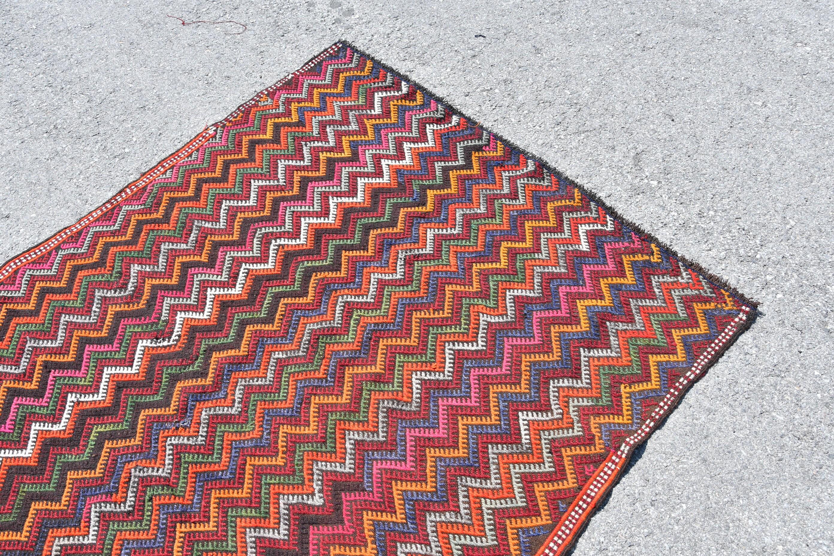 Vintage Turkish Area Rug, Zigzag Pattern, Multicolor, 5x8ft