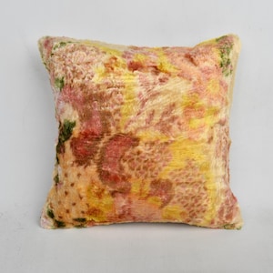 Ethnical Kilim Rug Pillow, Gift Pillow, 12x12 Interior Designer Pillow, Vintage Pillow, Yellow Cushion, Hand Knotted Pillow,