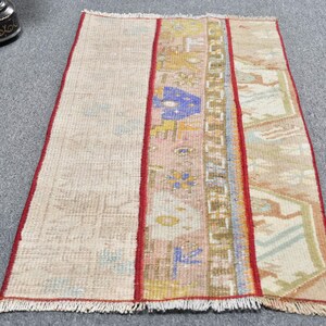 Turkish Vintage Rug 1.5x2.8 ft (45x86 cm), Brown Ikat Wool Rug image 8