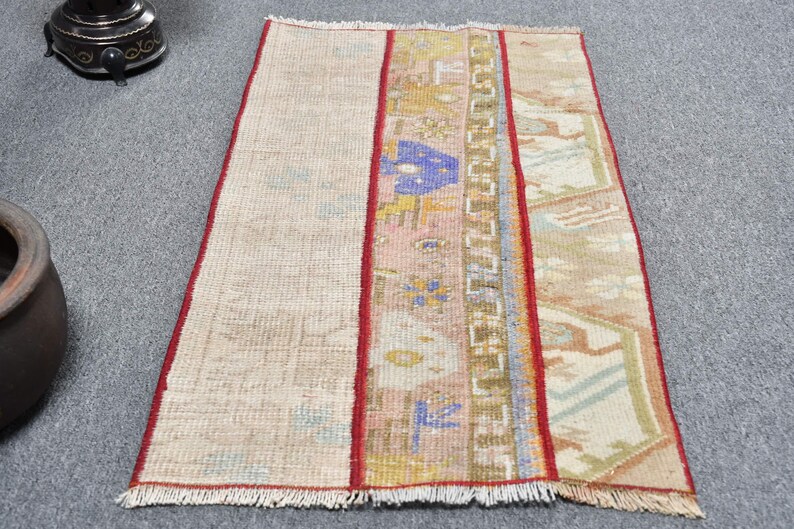 Turkish Vintage Rug 1.5x2.8 ft (45x86 cm), Brown Ikat Wool Rug image 8