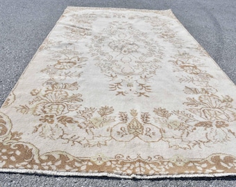 ヴィンテージ トルコ ラグ、大型ウール カーペット、花柄エリア ラグ
