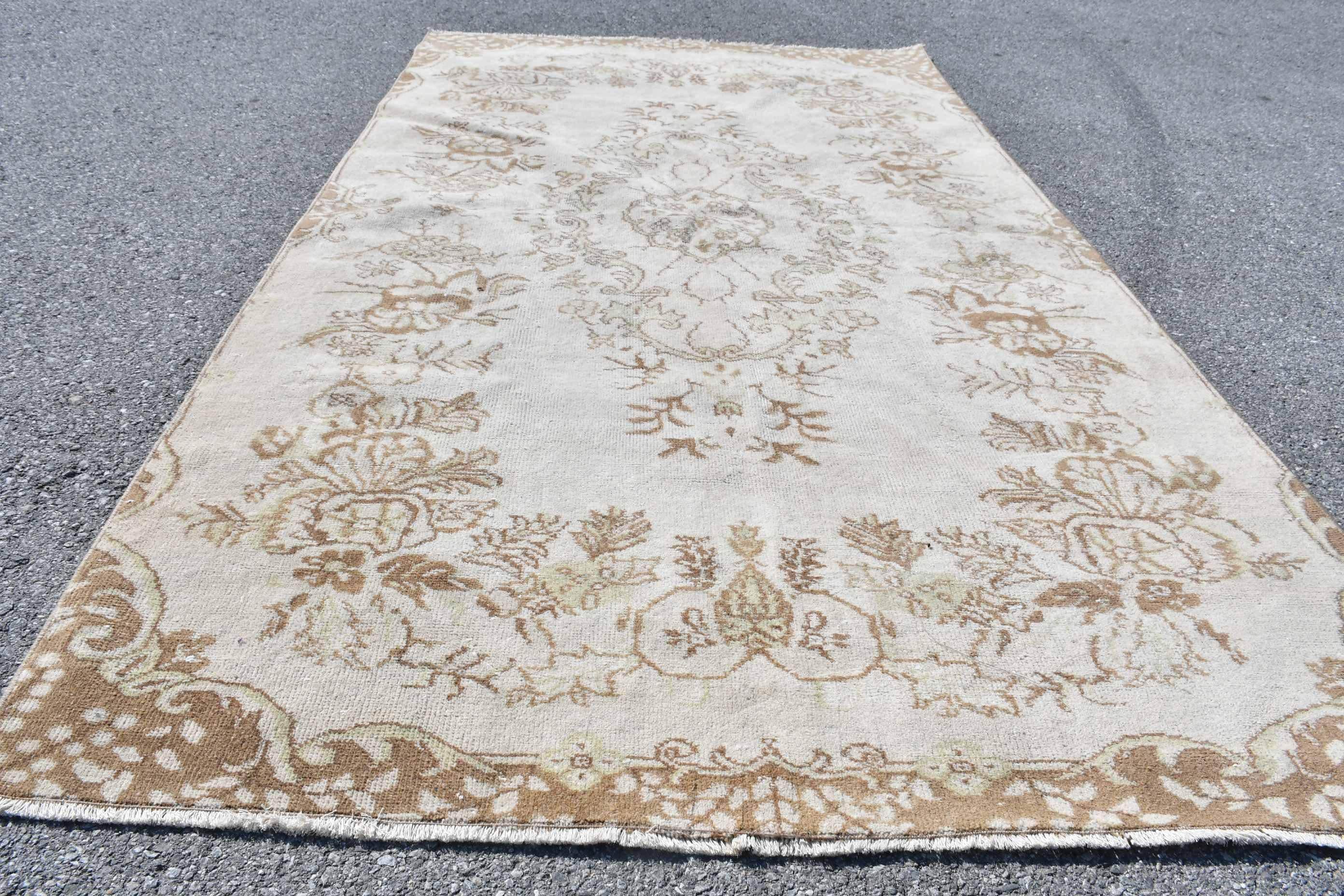 ヴィンテージ トルコ ラグ、大型ウール カーペット、花柄エリア ラグ