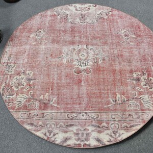 Turkish Rug, Round Rug, Vintage Red Rug, Floral Design, Handwoven