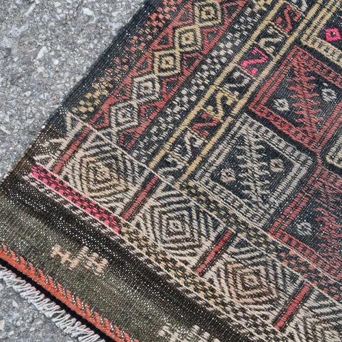 Vintage shops Kilim, Accent Kilim, Turkish Kilim, Antique Kilim, 37x87 inches Orange Kilim, Decorative Kilim, Entry Kilim, Embroidered Kilim, 8052