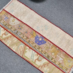 Turkish Vintage Rug 1.5x2.8 ft (45x86 cm), Brown Ikat Wool Rug image 4