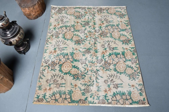 Kleiner Türkischer Teppich 100x120 cm Beiger Kelimteppich, Dekorativer Badteppich 100 x 120 cm, 9973