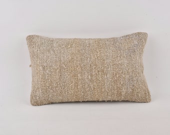 Boho Pillow Sham Cover, Turkish Kilim Pillow, 12x20 Turkish Pillow, Interior Designer Pillow, Beige Cushion, Lumbar Pillow, Hemp Pillow,