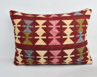 Boho Pillow, Pillow for Sofa, 20x28 Vintage Kilim Pillow, Vintage Kilim Throw Pillow, Red Pillow, Bohemian Lumbar  Pillow,