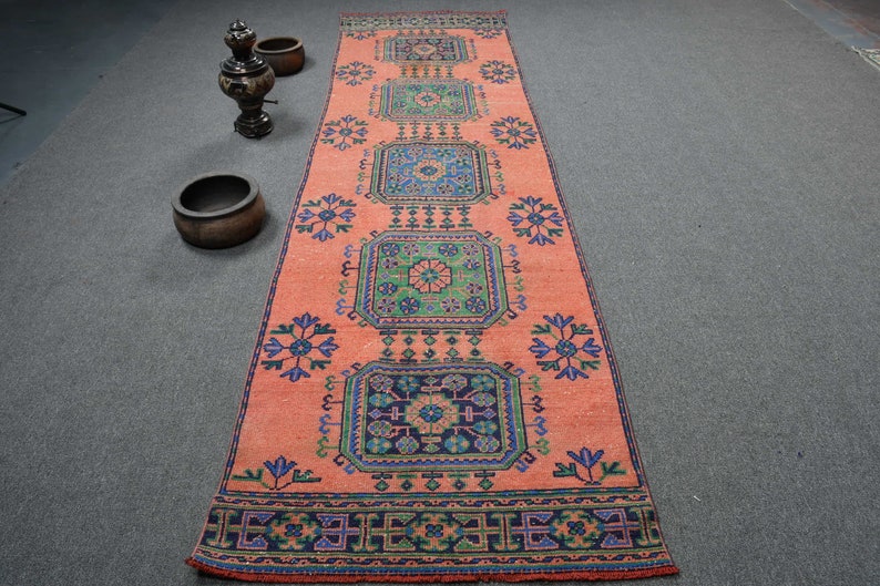Vintage Rug, Turkish Runner Rug, Oushak Carpet, 38x135 shops inches Red Carpet, Outdoor Rug, Corridor Carpet, Handwoven Stair Carpet, 10992