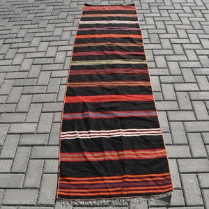 Runner Kilim, Vintage Kilim, Turkish Kilim, Home Decor Kilim, 28x101 inches Black Kilim, Turkey Kilim, Kitchen Kilim,  9727