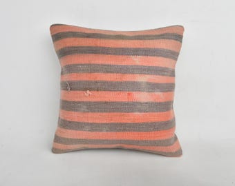 Almohada turca, almohadas antiguas, almohada decorativa de 16 x 16, almohada kilim, funda de almohada rosa, almohada kilim de rayas boho.