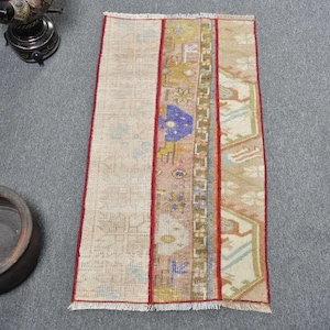 Turkish Vintage Rug 1.5x2.8 ft (45x86 cm), Brown Ikat Wool Rug image 1
