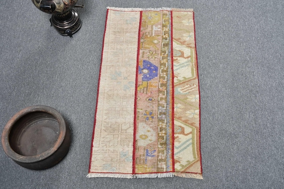 Turkish Rug, Vintage Oushak Runner, Unique Rug, Handmade Carpet, 45x86cm, 1x3ft, Decorative Accent Piece