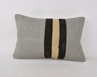 Gift Pillow, Antique Pillows, 16x24 Vintage Kilim Pillow, Turkish Pillow, Gray Pillow Cover, Turkish Lumbar Pillow, Striped Design Pillow,