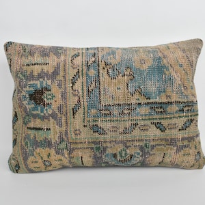 Kilim Pillow Cover, Turkish Kilim Pillow, 16x24 Pillow for Sofa, Kilim Cushion Sham, Blue Cushion, Bohemian Lumbar Pillow, Rug Pillow,