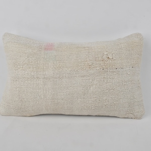 Kilim Pillow Cover, Handmade Kilim Cushion, 12x20 Boho Pillow Sham Cover, Antique Pillows, White Pillow, Turkish Lumbar Pillow, Hemp Pillow,