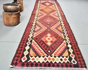 Turkish Rug Herki Rug Handmade Hallway Rugs Home Decor Carpet 9437 Vintage Rug 34x133 inches Black Carpet Runner Carpet