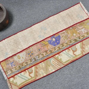 Turkish Vintage Rug 1.5x2.8 ft (45x86 cm), Brown Ikat Wool Rug image 2
