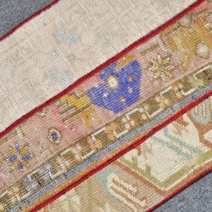 Turkish Vintage Rug 1.5x2.8 ft (45x86 cm), Brown Ikat Wool Rug image 5