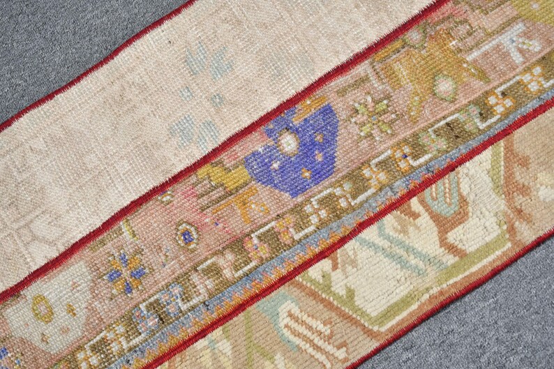 Turkish Vintage Rug 1.5x2.8 ft (45x86 cm), Brown Ikat Wool Rug image 5