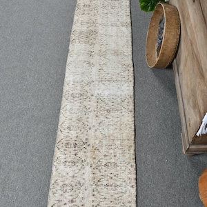 1x8 Runner Rug, Patchwork Rug, Vintage Rug, Turkish Rug, Antique Rugs, Rugs For Hallway, 1.4x7.7 ft Beige Rug, Neutral Vintage Oushak Rug,