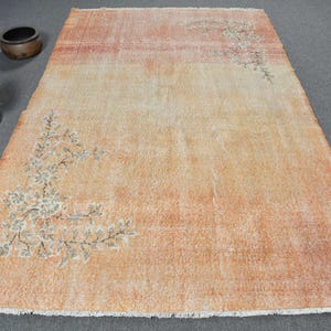 Turkish Rug, Vintage Floral Carpet, Large Handwoven Rug, Orange Area Rug, Decorative Living Room 6x9ft